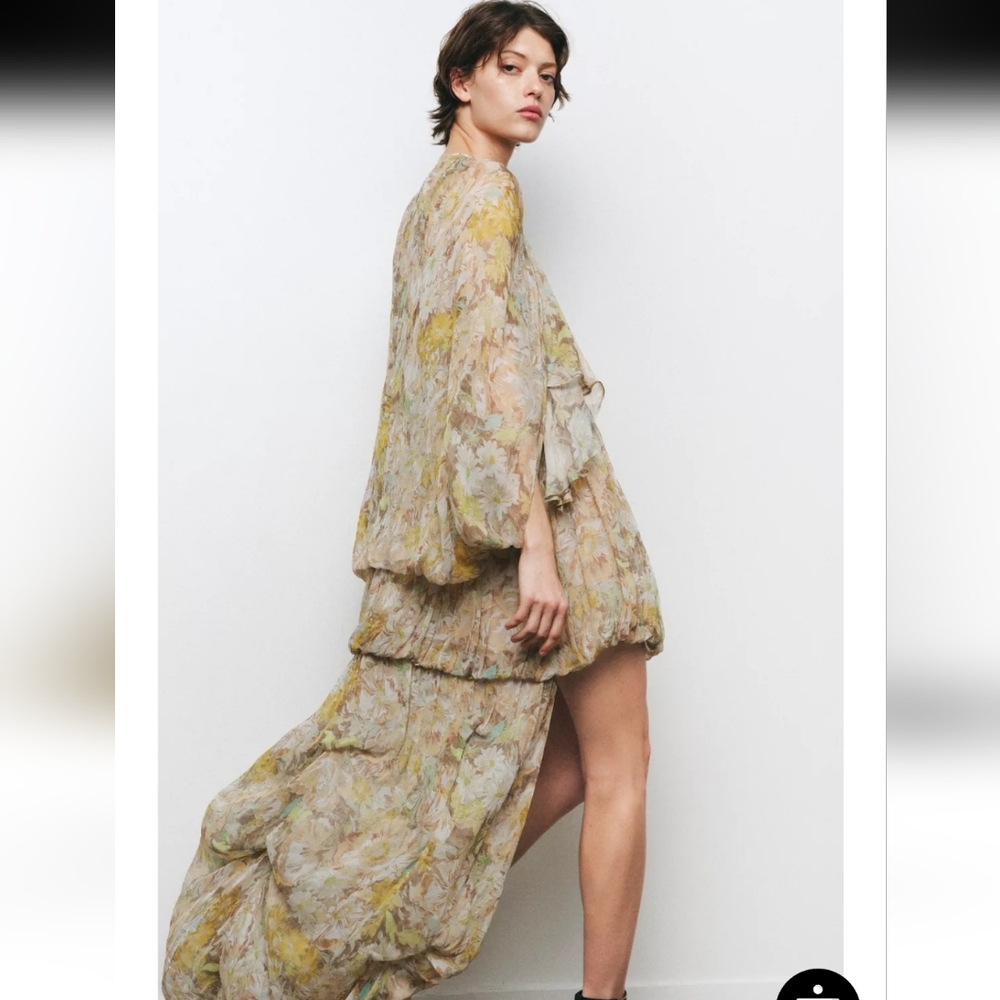 Zara Long Printed High-Low Dress ZW Collection Size Med